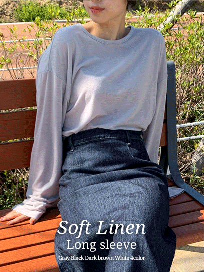 [국내/4color]소프트 린넨 여리핏 긴팔 티셔츠(44-88)